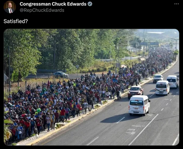 Republican US Rep Chuck Edwards of North Carolina posted a picture of a migrant caravan that was taken in 2018 and not during President Joe Biden's administration.