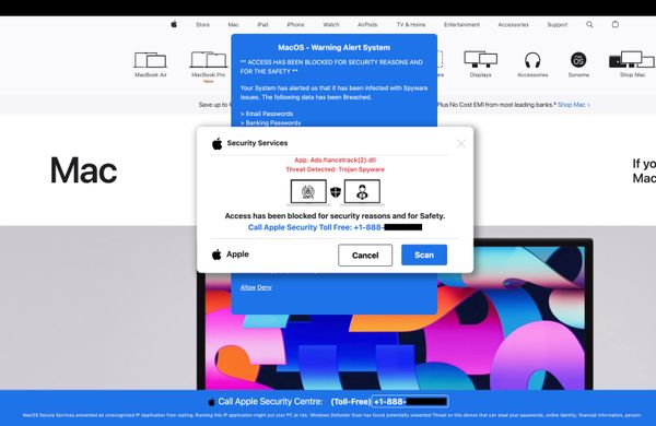 A scam making the rounds online led users to a malicious website meant to scare them into believing Apple Security Centre, MacOS Secure Services, Microsoft Support, Windows Defender Scan or some other service had detected a Trojan virus threat called Ads fiancetrack2 dll on a device.